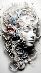 Abstract Woman's Face with Swirling Floral Patterns

