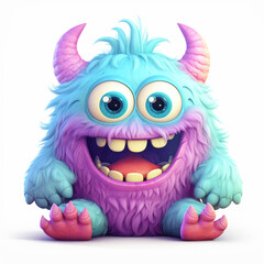 funny adorable pastel monster in white background сreated with Generative Ai
