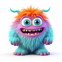 Obraz premium funny adorable pastel monster in white background сreated with Generative Ai
