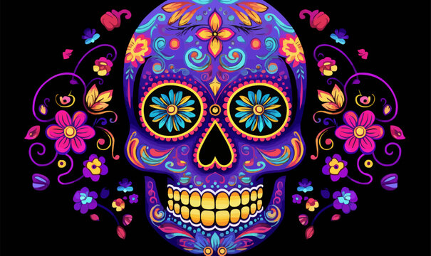 ornate dia de los Muertos skull day of the dead sugar skull calavera vector illustration