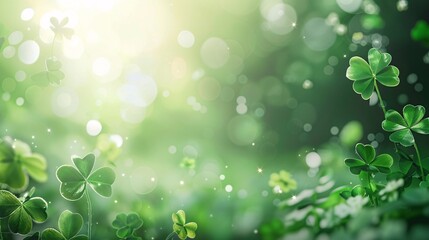 Green clover leaf . with leaved shamrocks. St. Patrick's day holiday symbol. Lucky green clover and nature background