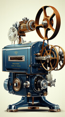 Vintage Film Projector Isolated on Beige Background

