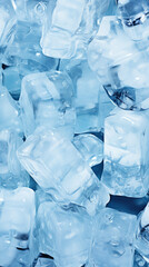 Close-up Texture of Ice Cubes with Blue Tint

