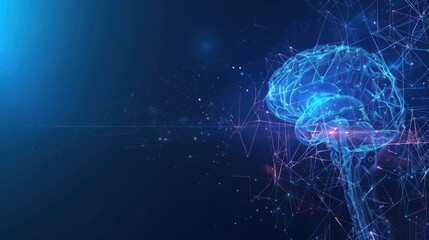 Artificial intelligence and virtual reality concept with glowing digital lines human head silhouette, on abstract technology background.