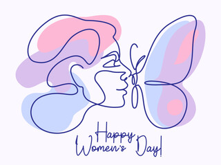 Happy International Womens day 8 March card. Abstract portrait of woman - 740971214