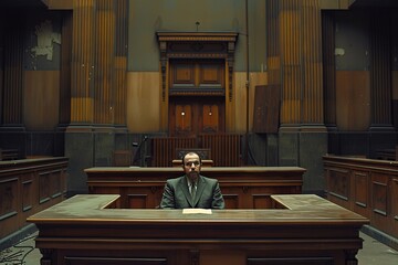 A Man Sitting at a Desk in a Courtroom