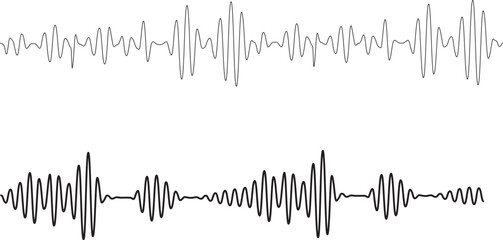 Obraz premium Sound waves collection. High frequency radio wave. Music equalizer. Interference voice recording. Sound wave set. Sound waves, Equalizer, Audio waves, Radio signal. Podcast Equalizer template. Vector 