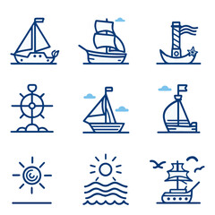 Outline icon set of Nautical Adventures