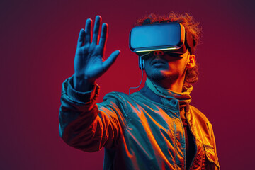 Immersed in a digital world, a figure dons a futuristic headset, their human face obscured by the veil of virtual reality