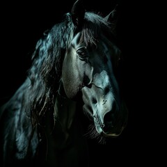 Majestic horse portraits with dramatic lighting and shadow