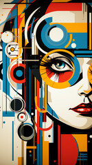 Colorful Abstract Geometric Graffiti Art of Female Face

