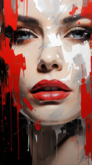 Artistic Portrait of Woman with Red Paint Streaks

