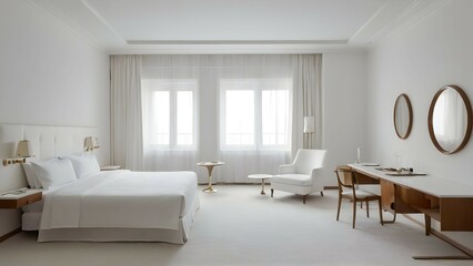 Step into a hotel room in the USSR, where minimalism reigns supreme and the color white dominates the space.