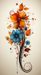 Abstract Floral Design with Autumn Leaves and Swirls

