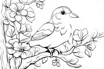 Bird perched on the branch of a flower buds tree