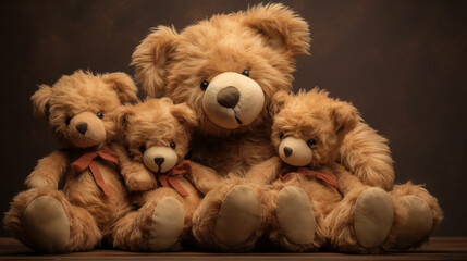 Three teddy bears sitting together. Generative AI