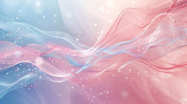 Abstract blue and pink wave with bokeh effect. Colorful art pastel blue and pink wavy ink lines fairytale background.