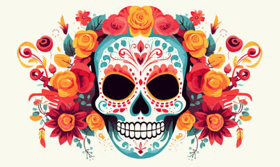 ornate dia de los Muertos skull day of the dead sugar skull calavera vector illustration
