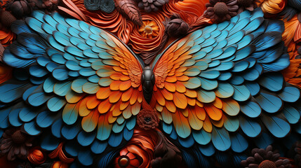 Naklejka premium Close up of blue and orange butterfly. Generative AI