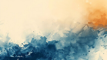 Abstract watercolor paint background flows and splashes of blue and golden with splashes. Liquid fluid texture for backdrop. - obrazy, fototapety, plakaty