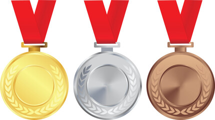Winner Gold Medal First to third, First, Second, third, Silver medal, Bronze Medal, With Red Ribbon, Competition Medal, Trophy for champions