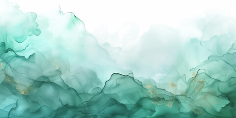 Obraz premium A banner featuring an abstract watercolor paint background, with teal color blue and green hues merging in a liquid fluid texture.
