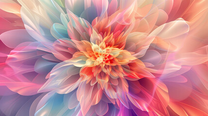 explosion of abstract flowers, where each bloom is a fusion of digital and watercolor textures in a riot of colors. - obrazy, fototapety, plakaty