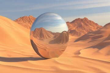 mirror sculptures in the desert, geometric shapes	