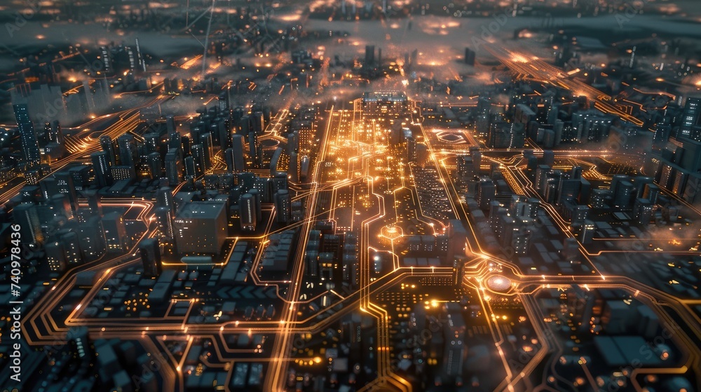 Poster a mesmerizing visual of a circuit board, microchips, and digital lines representing the evolution of