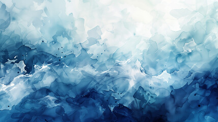 An abstract depiction of stormy seas, with bold strokes of watercolor in a range of blues from icy to midnight blue. - obrazy, fototapety, plakaty