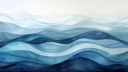 An abstract depiction of stormy seas, with bold strokes of watercolor in a range of blues from icy to midnight blue.