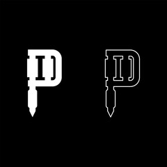 Tattoo machine device gun skin with ink handheld electromagnetic coil set icon white color vector illustration image solid fill outline contour line thin flat style