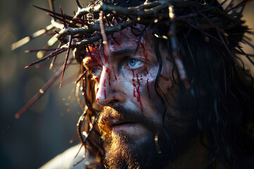 Jesus with a crucifixion crown - obrazy, fototapety, plakaty