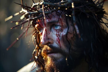 Fotobehang Jesus with a crucifixion crown © Oksana