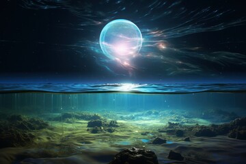 A mysterious ocean covered world with jellyfish - obrazy, fototapety, plakaty
