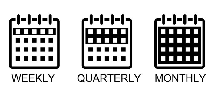 set of calendar. Weekly calendar. Quarterly calendar. Monthly calendar. Time management. calendar icon. set of calendar symbols. Meeting deadline. Appointment schedule - stock vector
