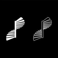 Spiral staircase circular stairs set icon white color vector illustration image solid fill outline contour line thin flat style