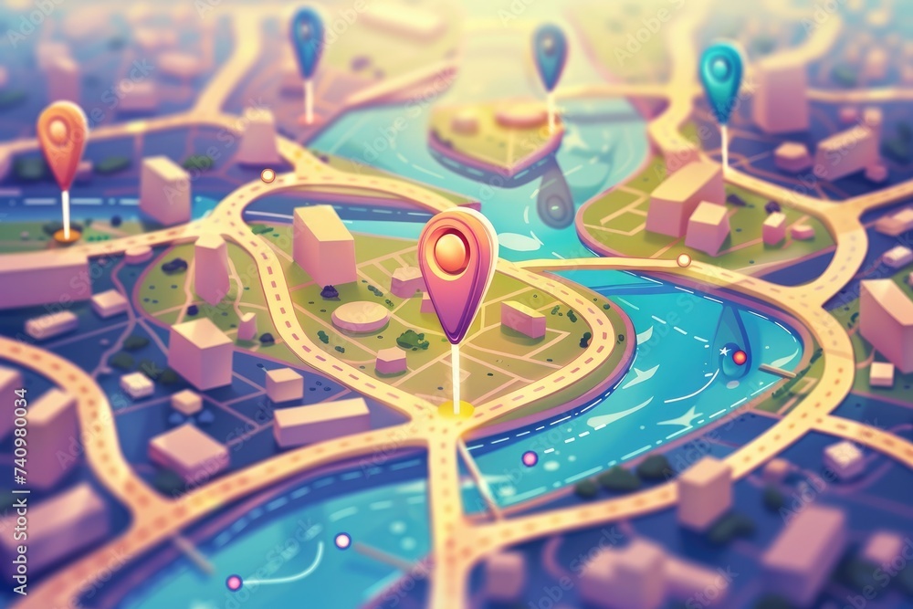 Aufkleber 3d map travel location. locator mark of map and location pin or navigation icon sign on background w