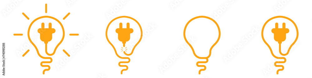 Poster light bulb energy vector set. idea symbol. light concept set. a light bulb with a plug circuit. set 