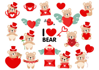 Set of funny love valentine tedy bear.cdr