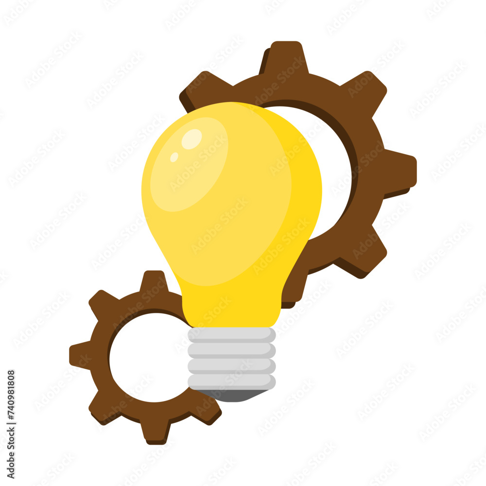 Poster light bulb with gears vector logo. idea and work icon vector symbol. innovation and creation vector 