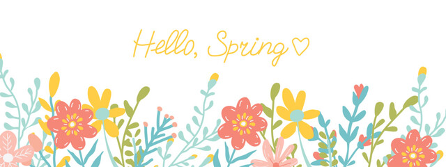 Hello spring banner. Spring Time Wallpaper. - obrazy, fototapety, plakaty