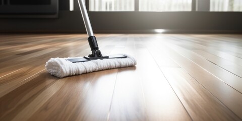mop washes the floor close-up Generative AI
