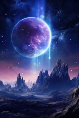Fototapeta na wymiar An awe inspiring view of a crystalline planet Artful Depiction Of A Beautifully Atmospherical Space Scene With A Distant Star