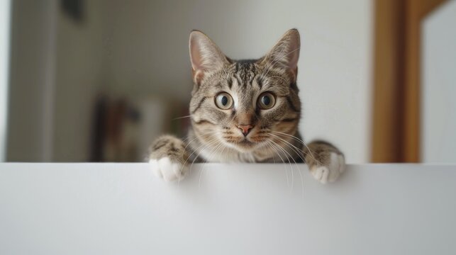 A hilarious cat displaying a poster on a blank web banner template, offering ample copy space for creativity.