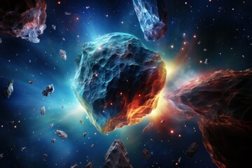 An awe inspiring view of a crystalline planet Artful Depiction Of A Beautifully Atmospherical Space Scene With A Distant Star