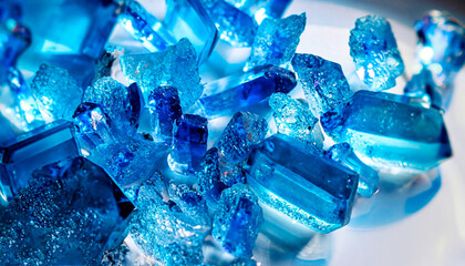 macro photo of blue crystals with glass texture
