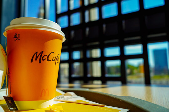 Warsaw P&ouml;land 6 june 2023 : McCaf&eacute; , closeup breakfast in McDonald's fastfood on a sunny morning