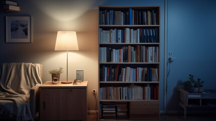 Reading corner In a dimly light apartment white

