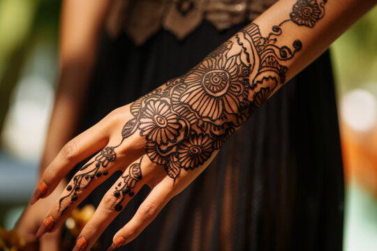 Close up of Henna Tattoo on hands